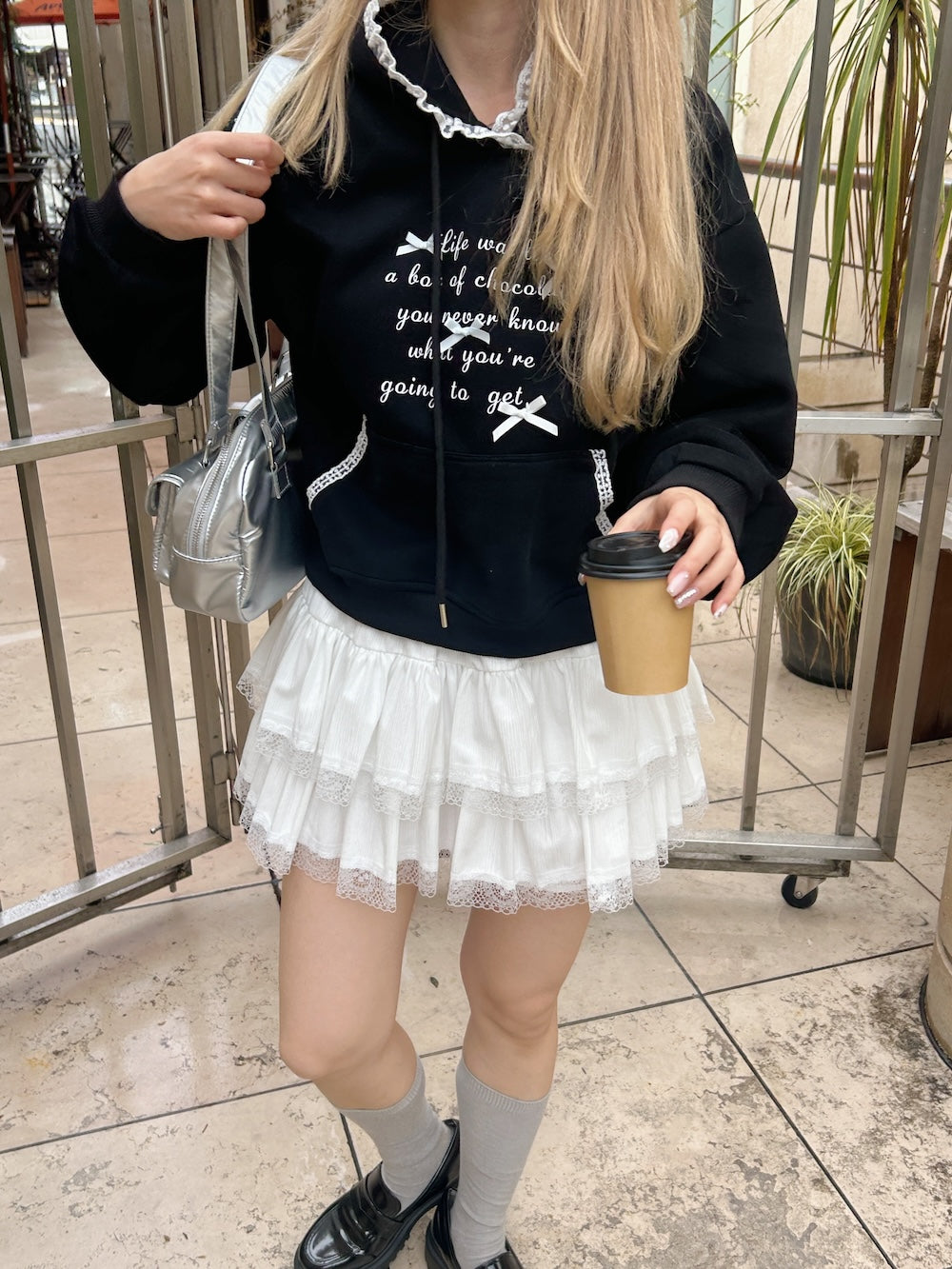 <SL2244669> 裏起毛リボンポイントフーディー