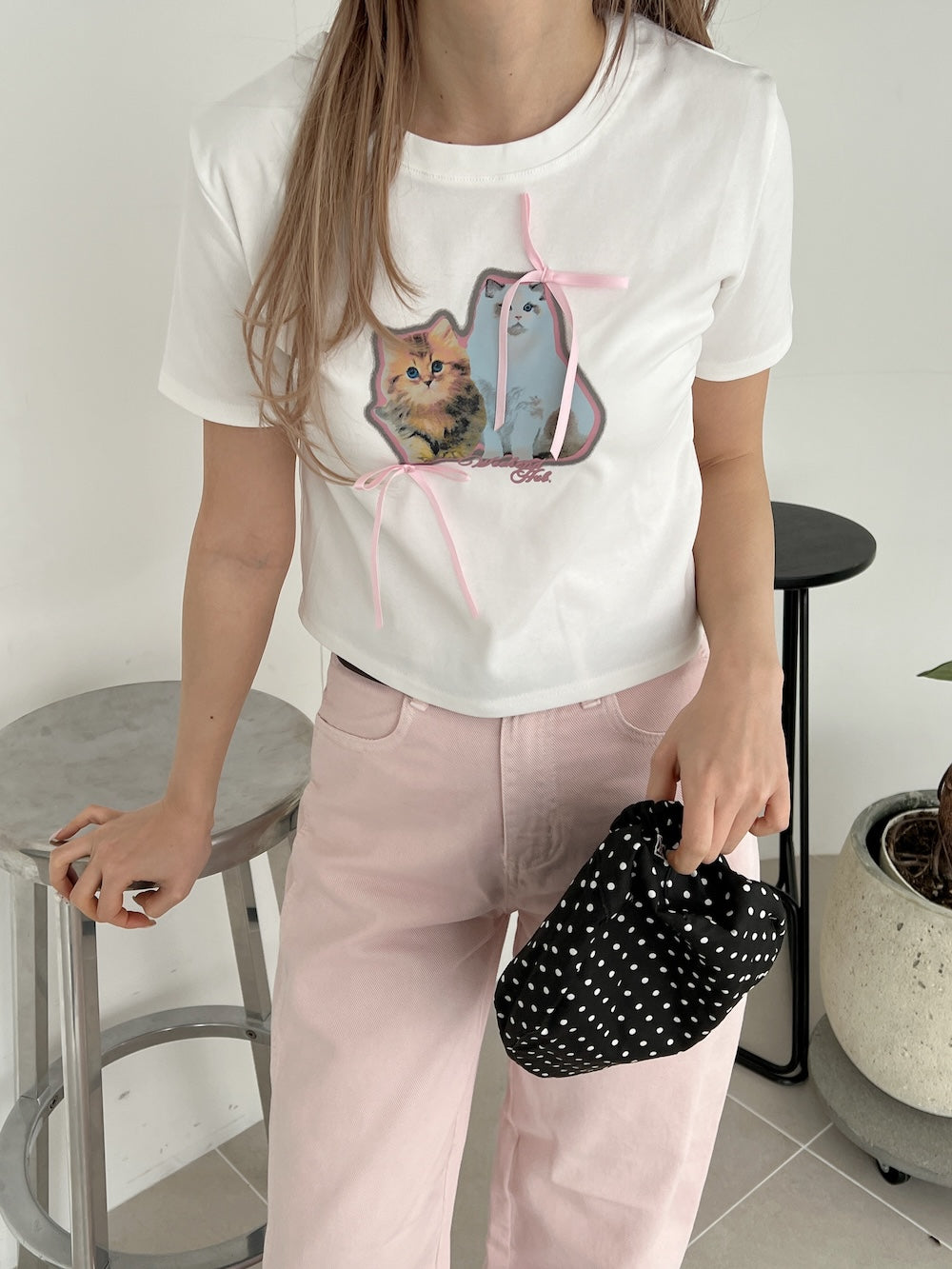 <SL2252606> キャットリボンTシャツ