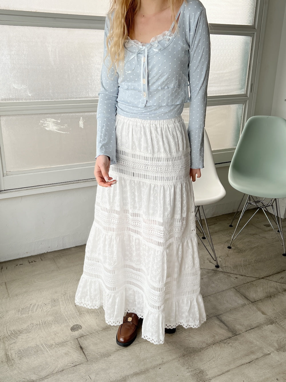 <SL2251615> レース刺繍ロングスカート