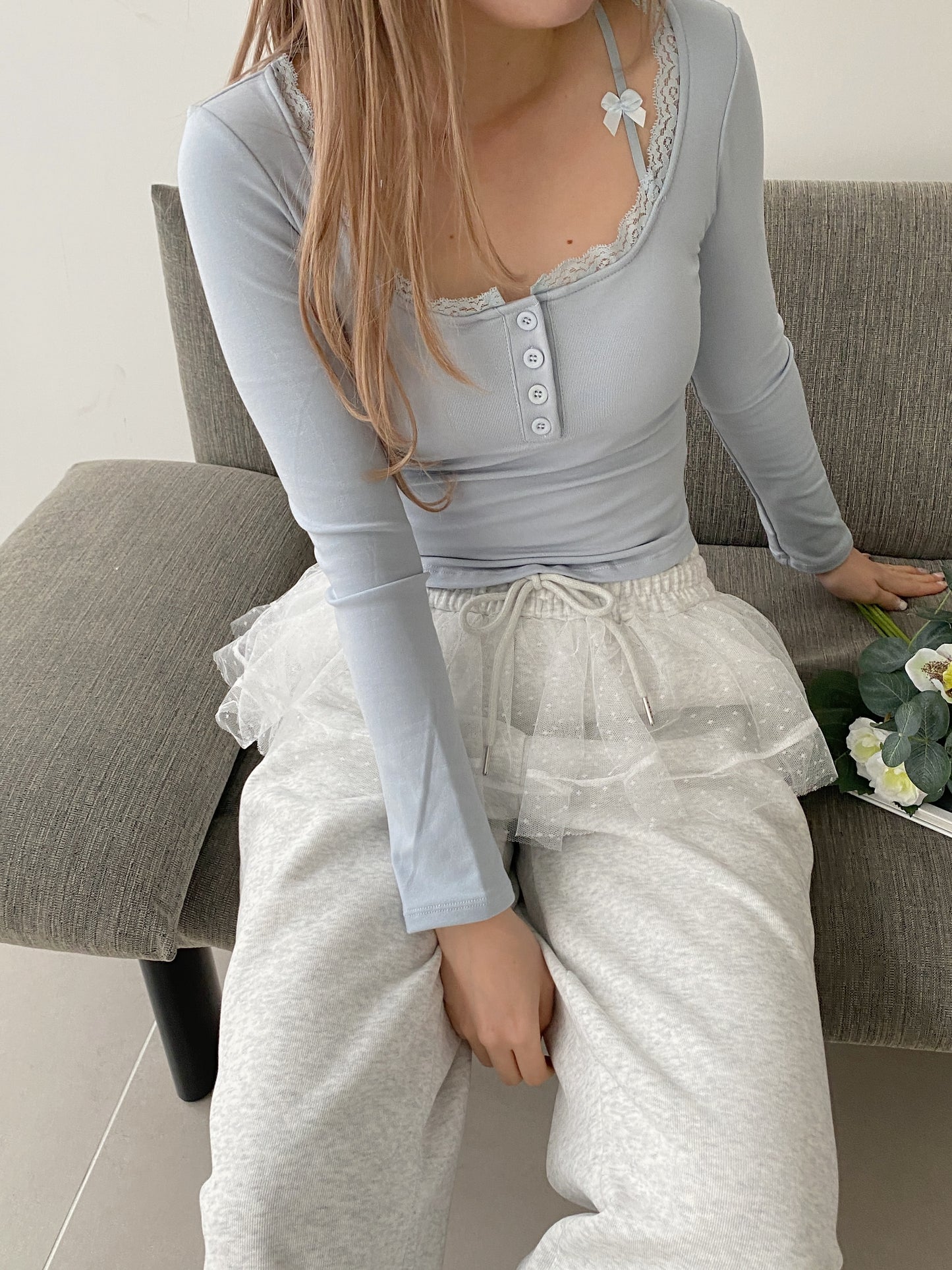 <SL2251652> レースフリルスウェットパンツ