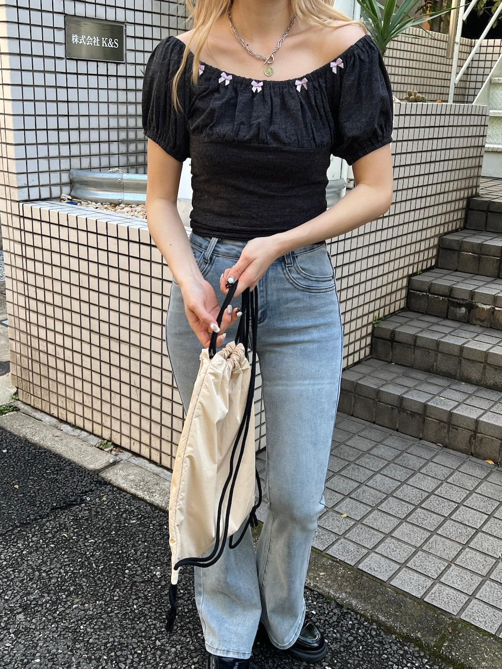 <SL2252616> 2wayリボンポイントトップス