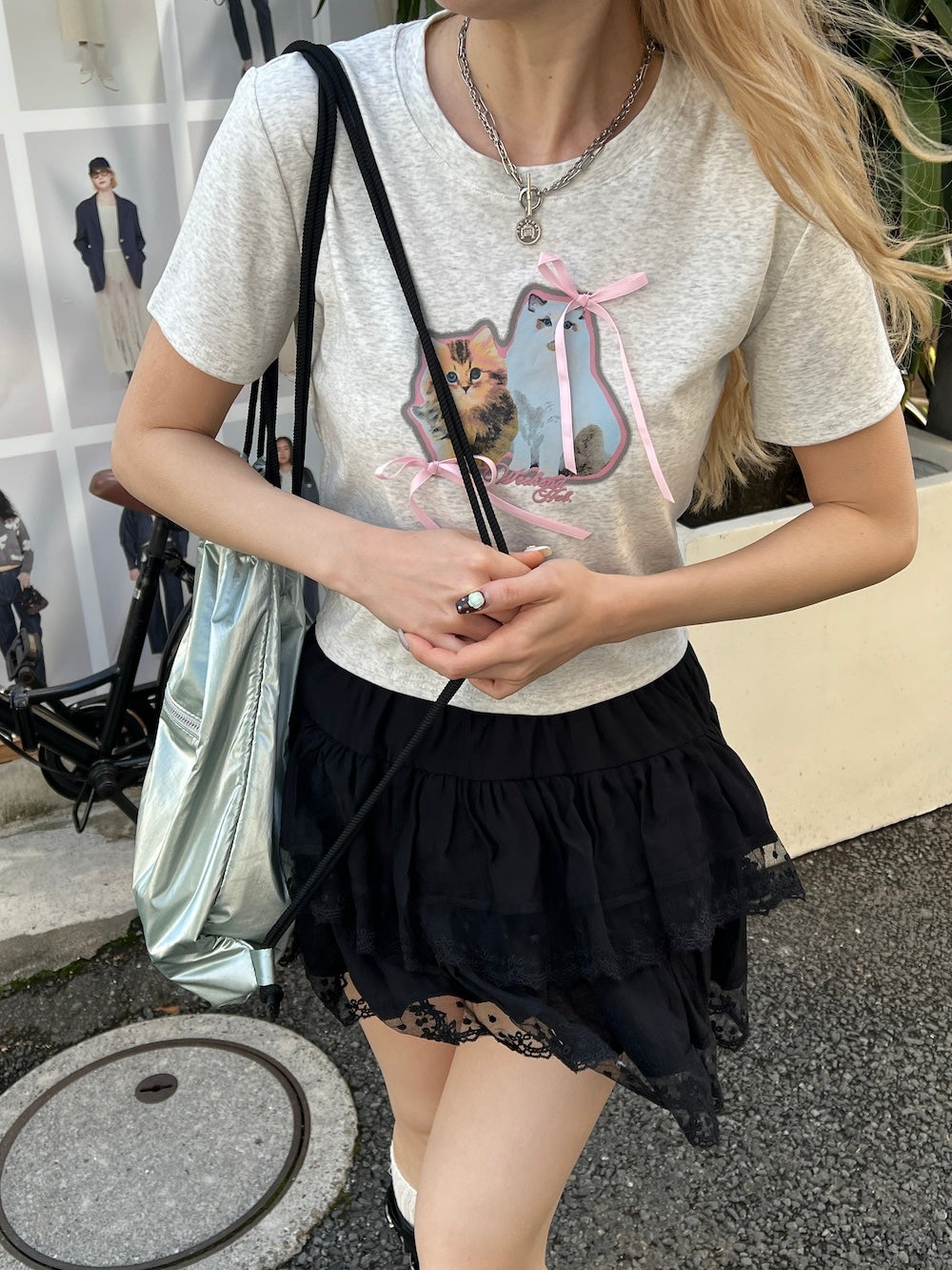 <SL2252606> キャットリボンTシャツ