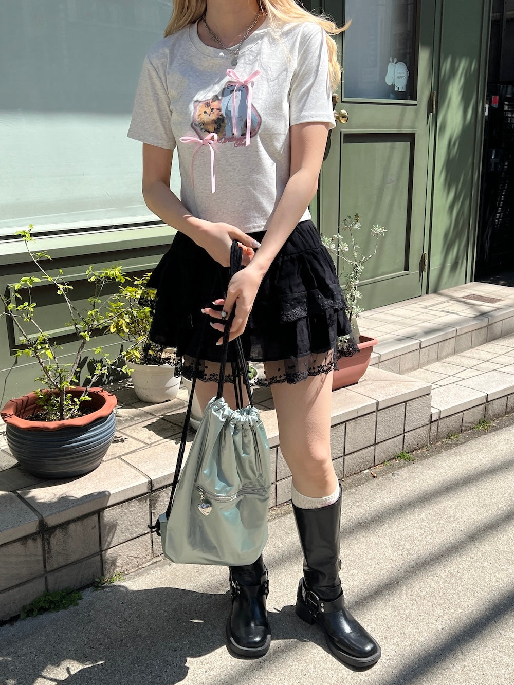 <SL2252606> キャットリボンTシャツ