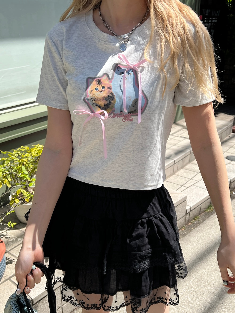 <SL2252606> キャットリボンTシャツ