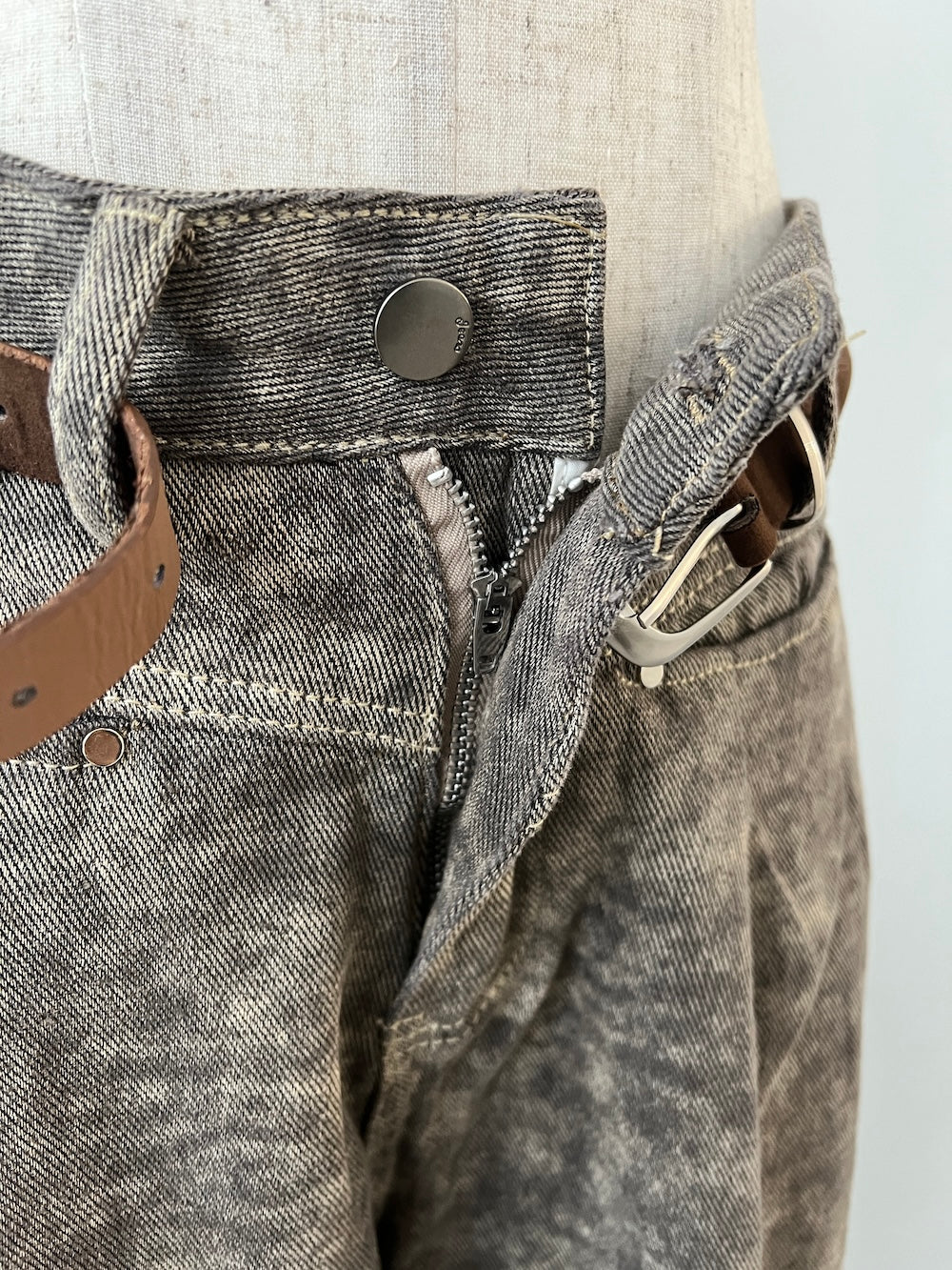 <SL2244605> ベルト付きハイウエストビンテージデニム