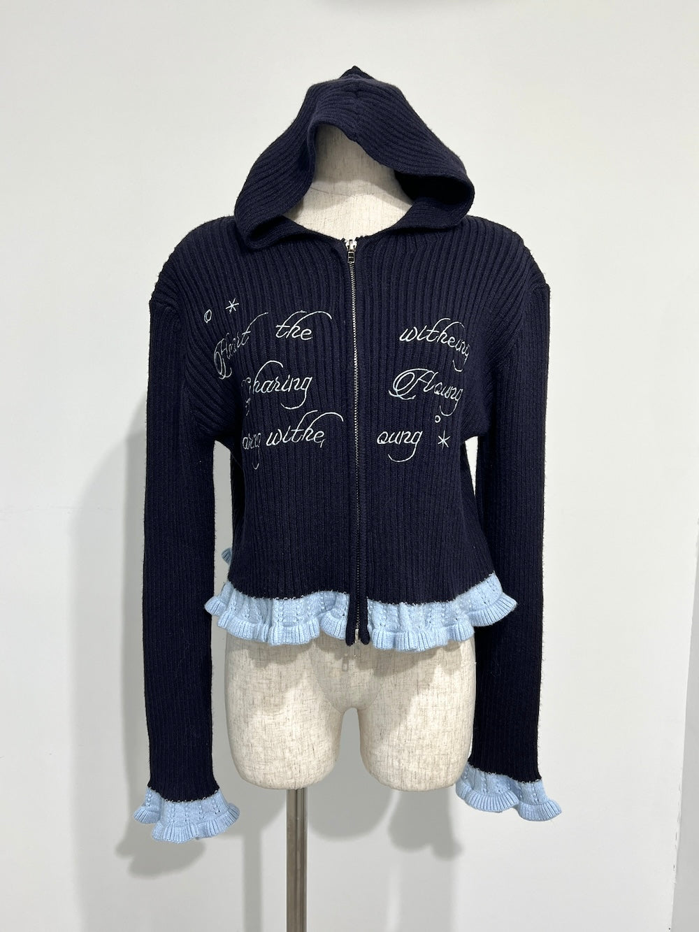 <SL2244635> フリルヘムレディライクフーディーカーディガン