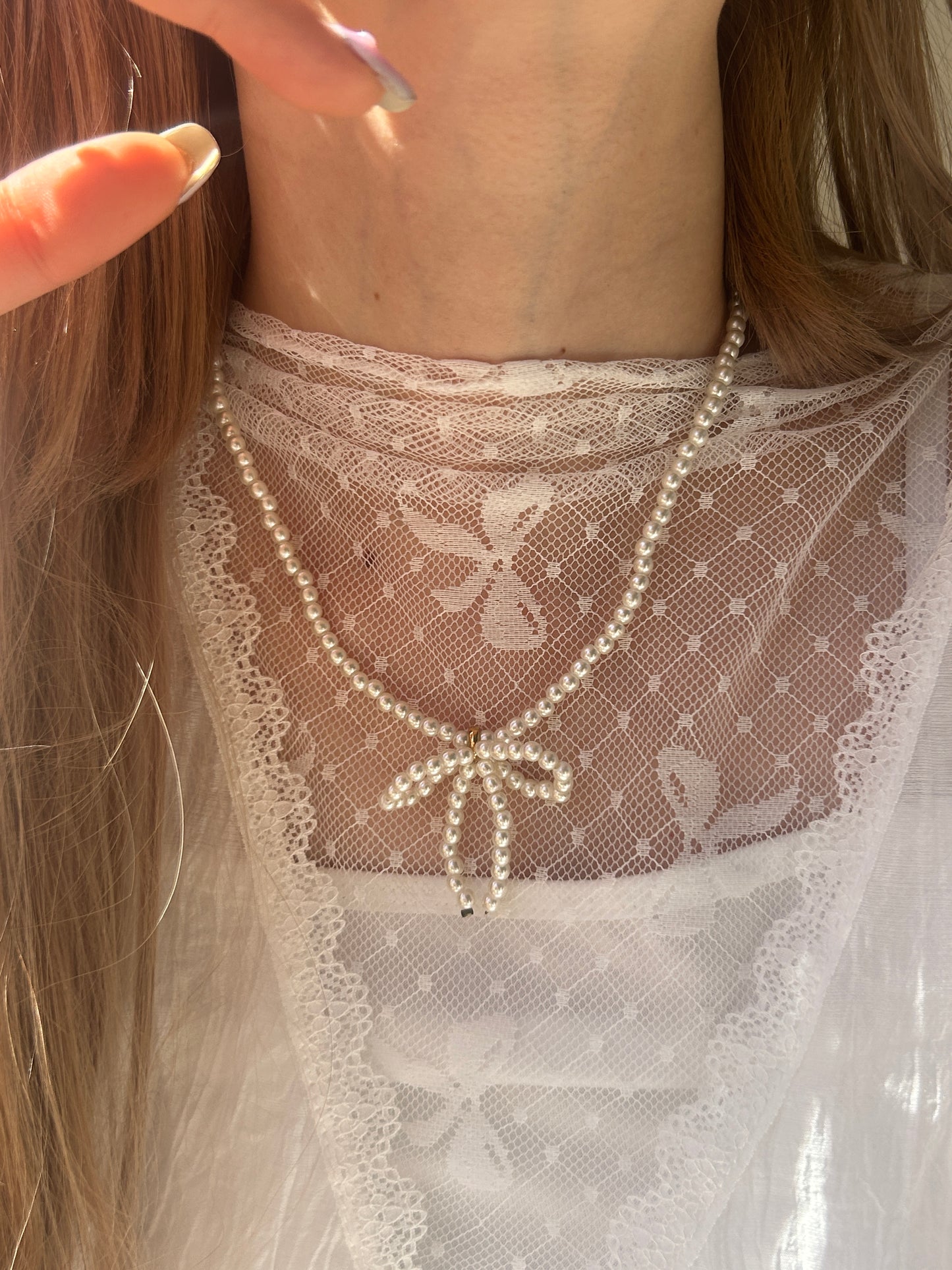 <SL4231611> pearl ribbon necklace