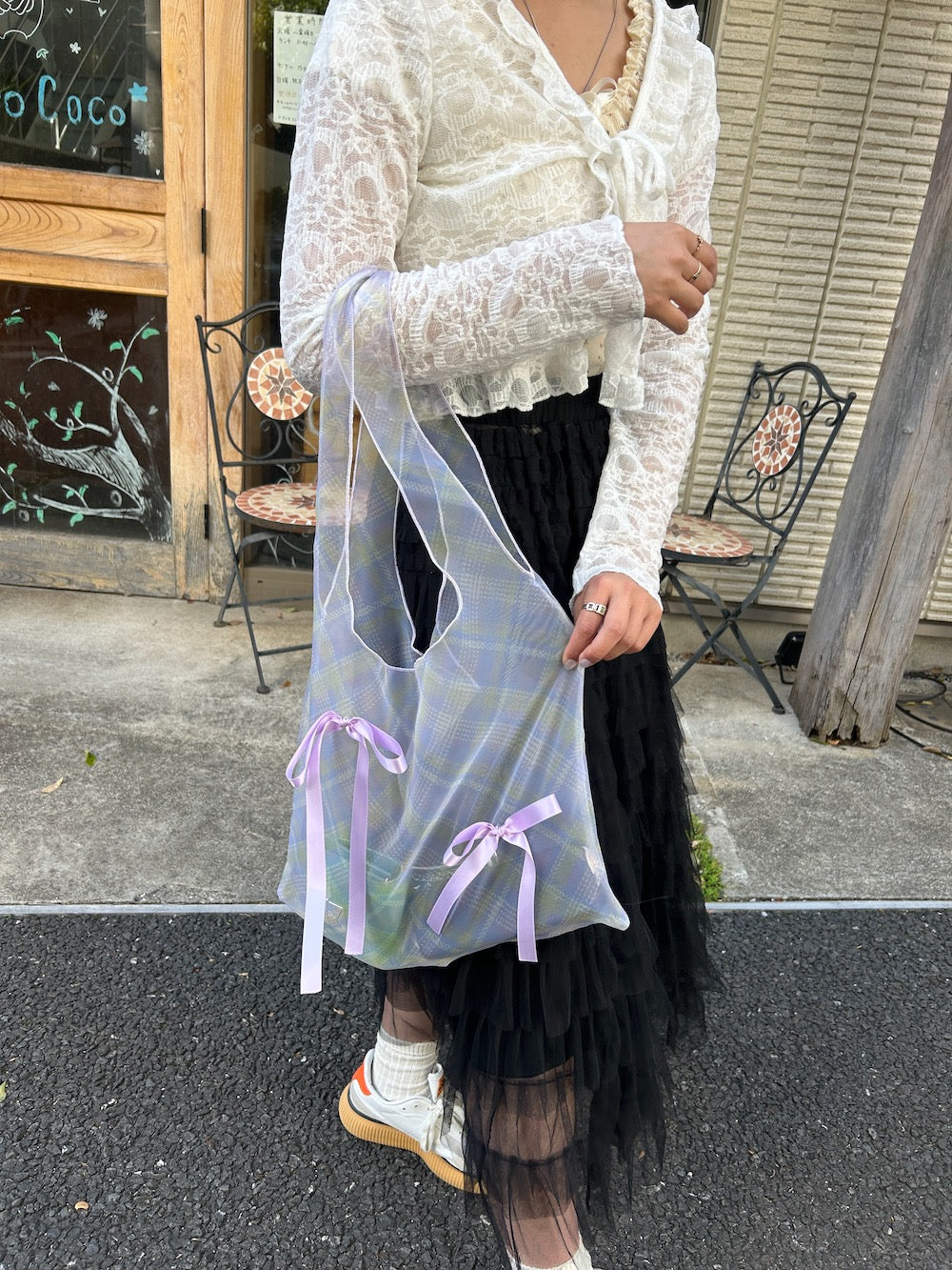 <SL4241601> リボンポイントチェックシアーバッグ