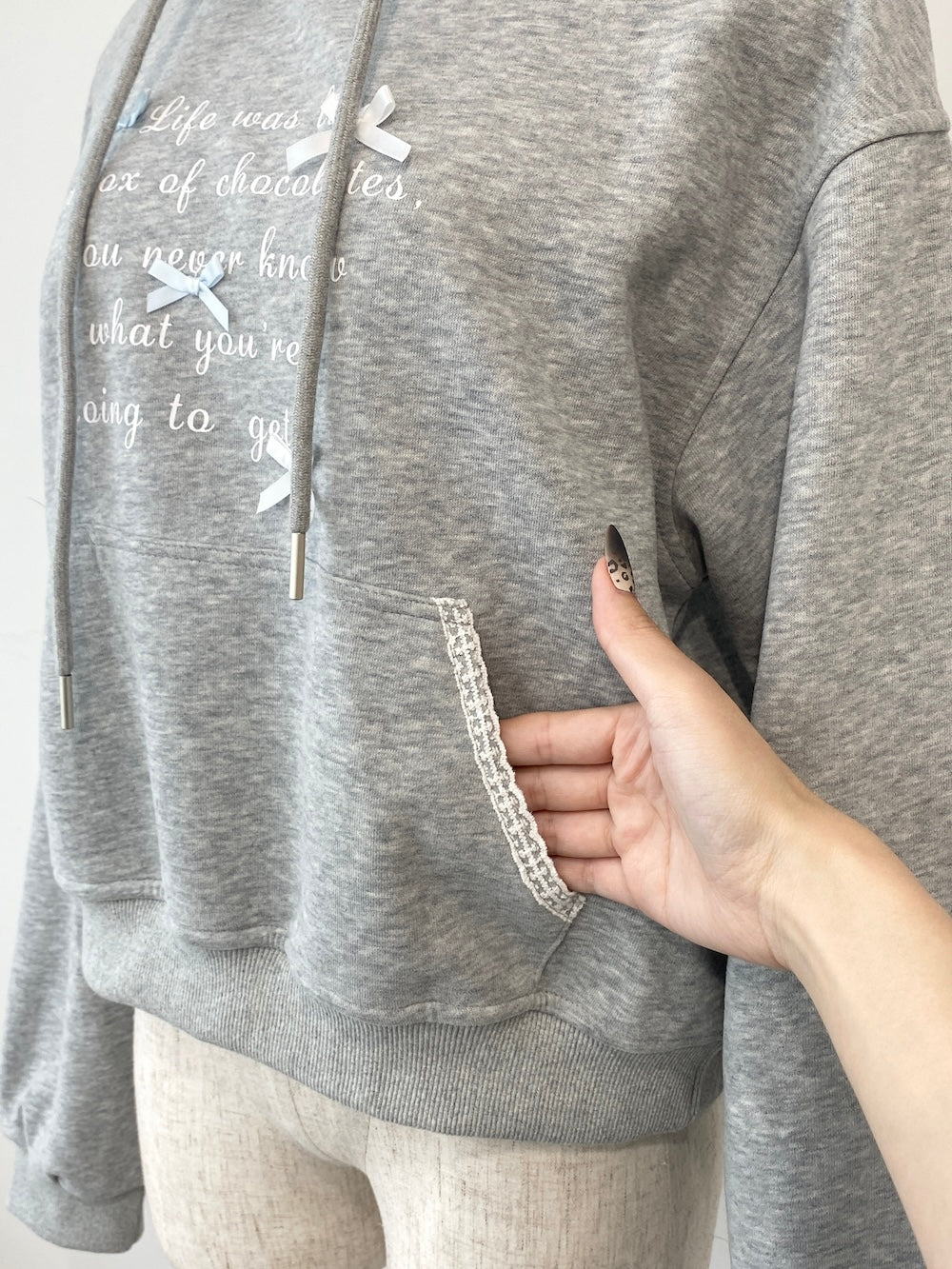 <SL2244669> 裏起毛リボンポイントフーディー