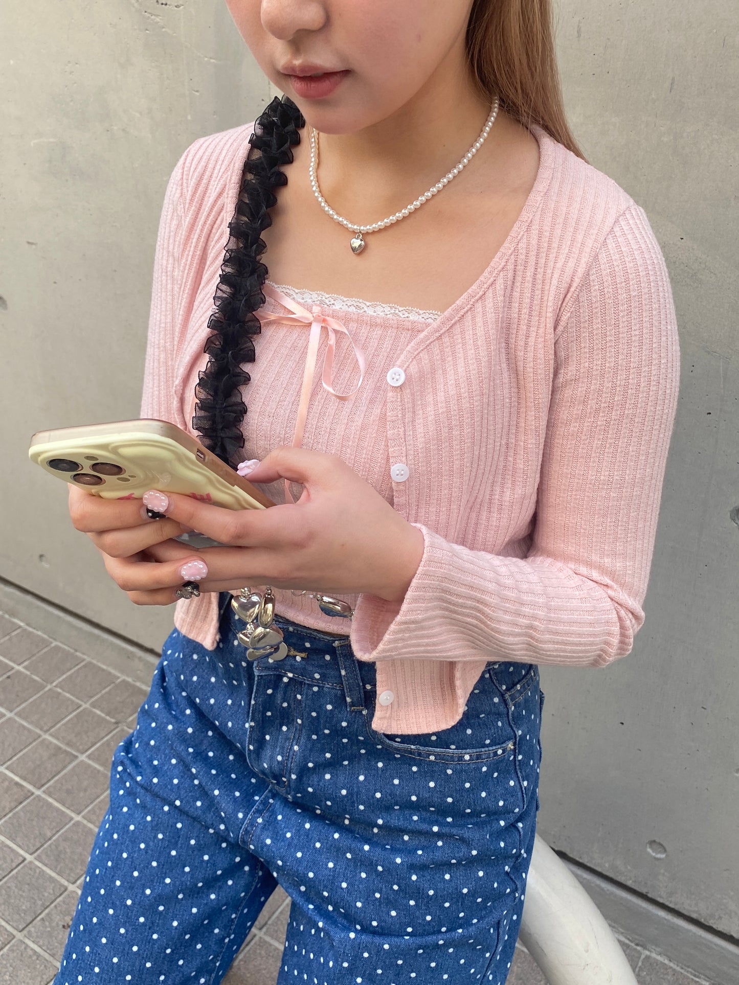 <SL4241604> チュールハートスマホショルダーストラップ