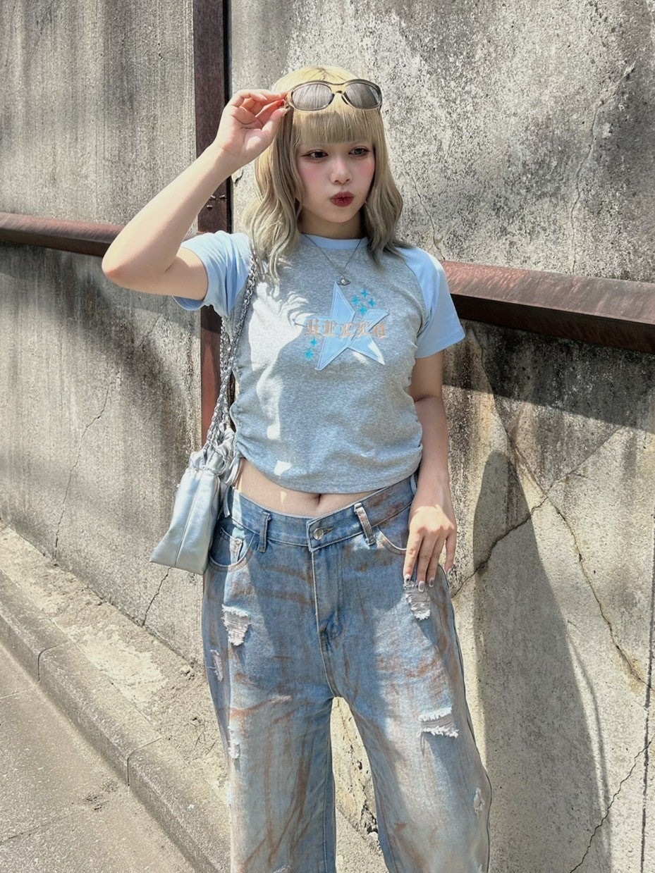 ※ラスト3点!<GR2242532> サイドギャザーラグランTシャツ