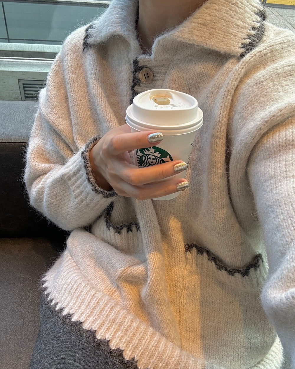 <LI2244106> バイカラーステッチビッグニット