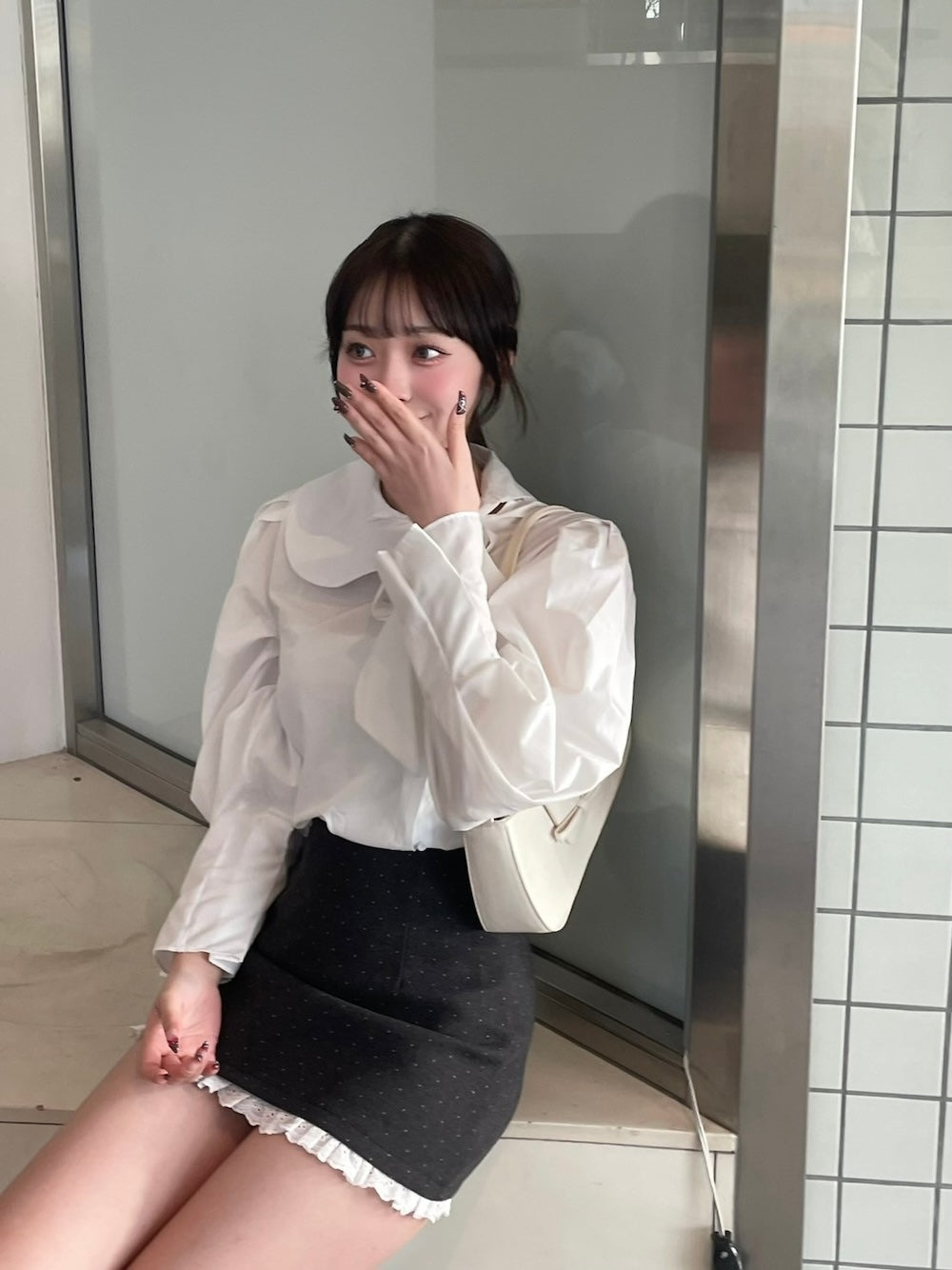 <QU2251203> レースヘムドット台形スカート