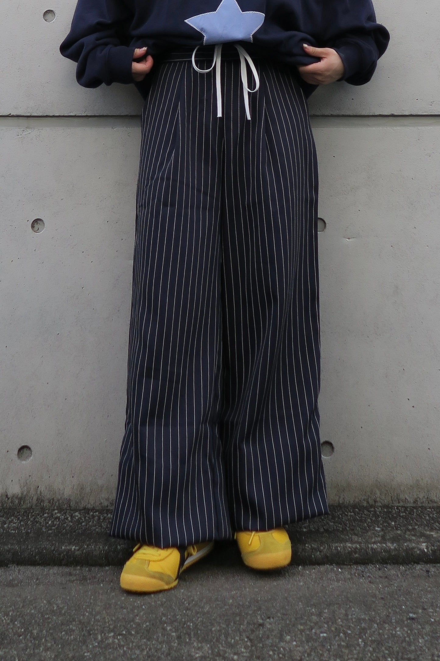 <IT2243406> ウエスト配色ストライプパンツ