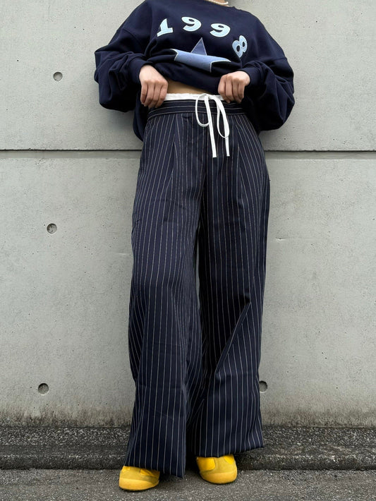 <IT2243406> ウエスト配色ストライプパンツ