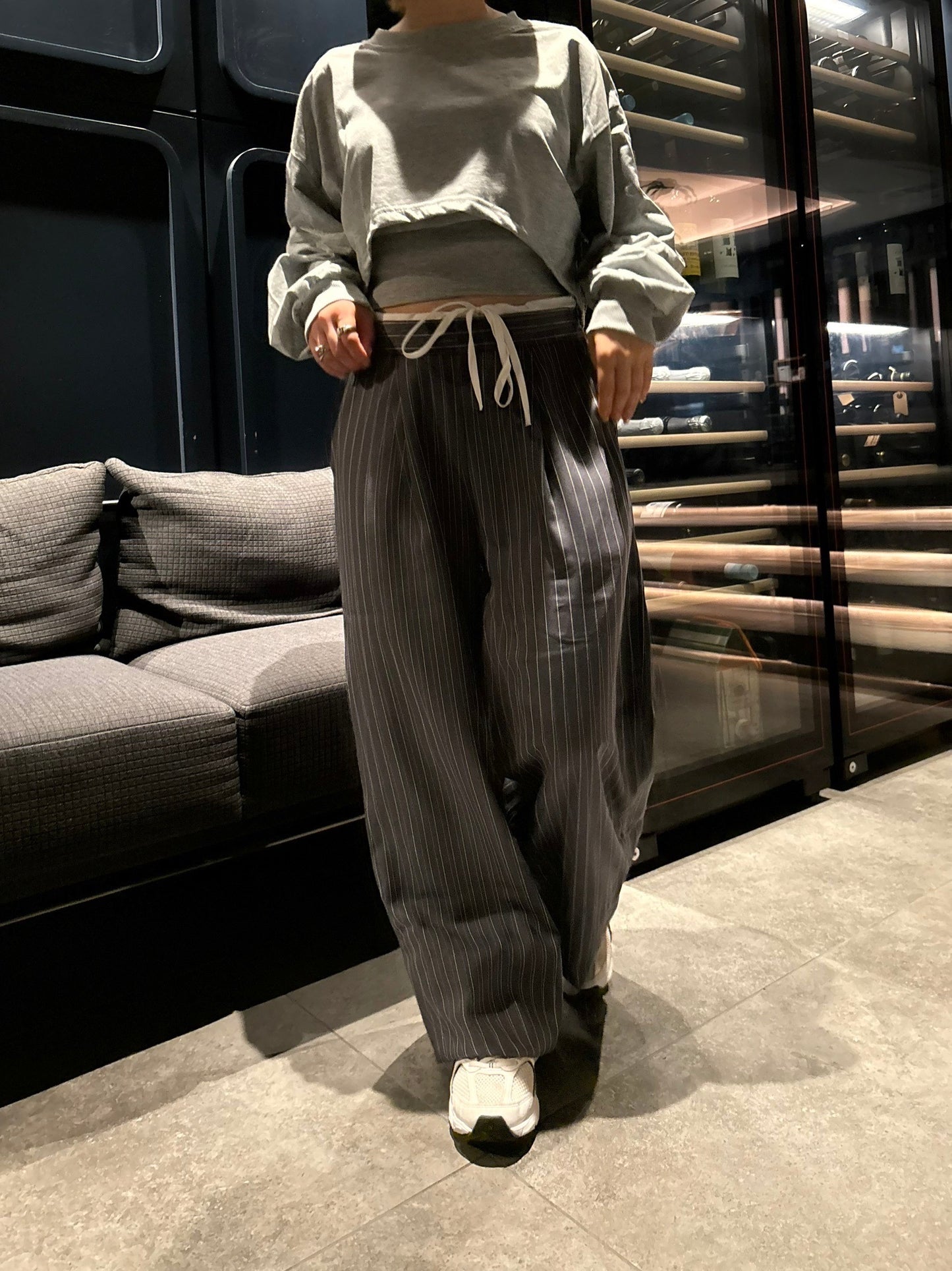 <IT2243406> ウエスト配色ストライプパンツ