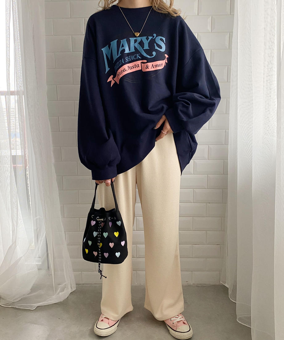 <SL1223701> 2WAYハート刺繍巾着バッグ