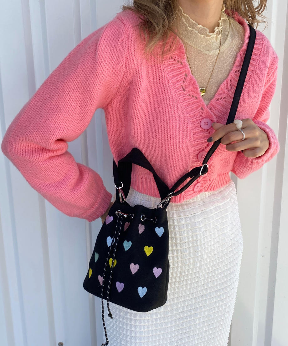 <SL1223701> 2WAYハート刺繍巾着バッグ