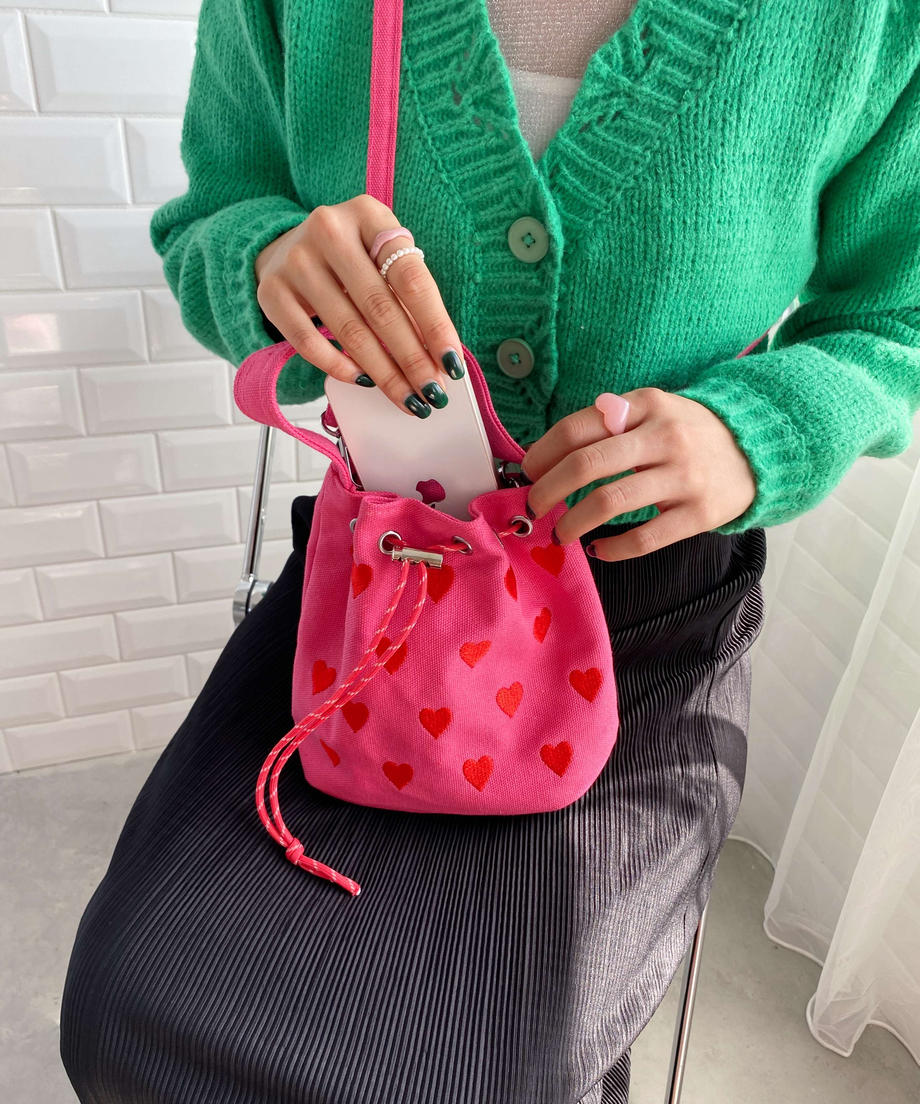 <SL1223701> 2WAYハート刺繍巾着バッグ