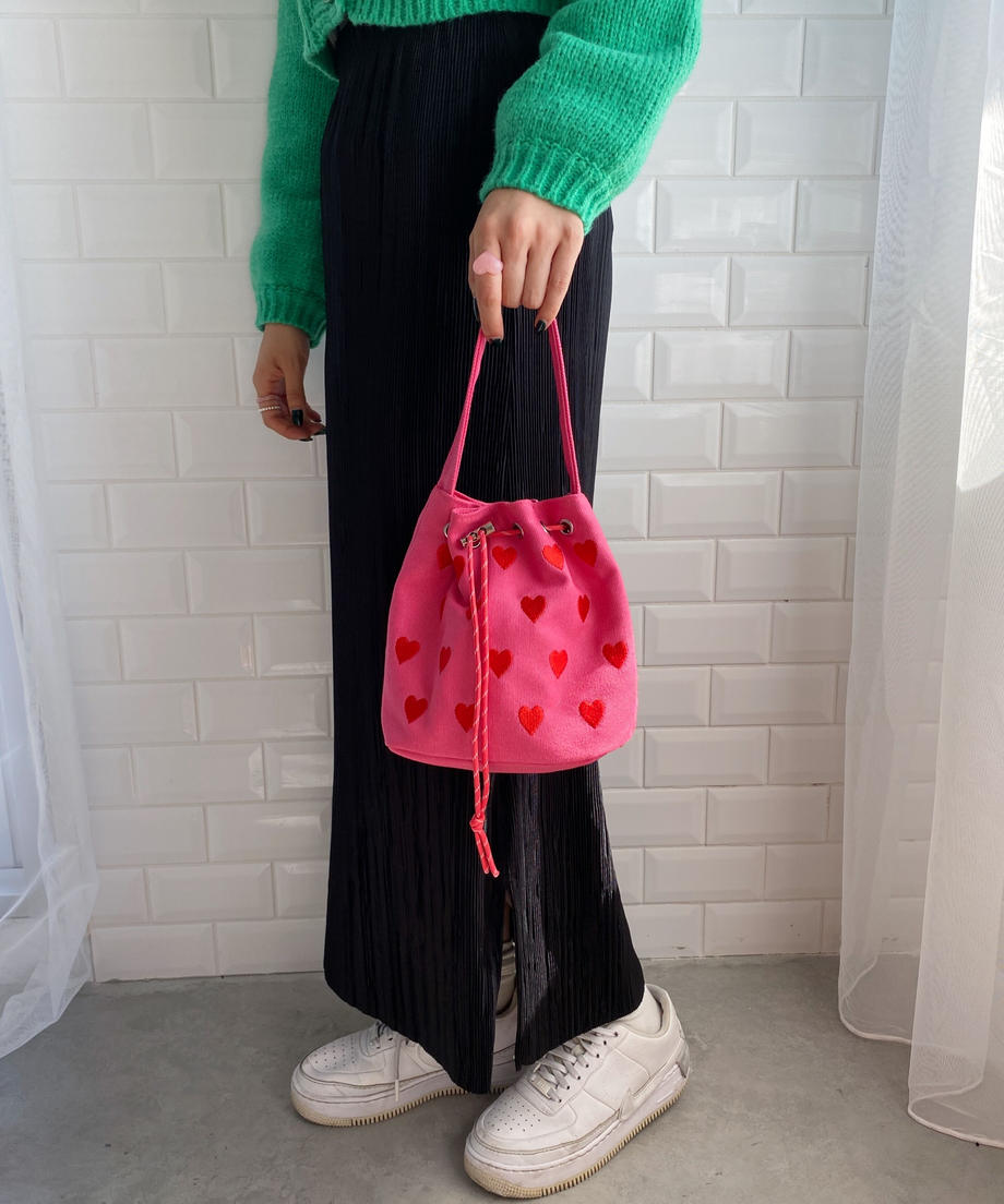 <SL1223701> 2WAYハート刺繍巾着バッグ