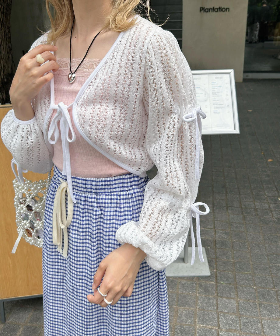 <SL2232747> 透かし編みリボンボレロカーディガン