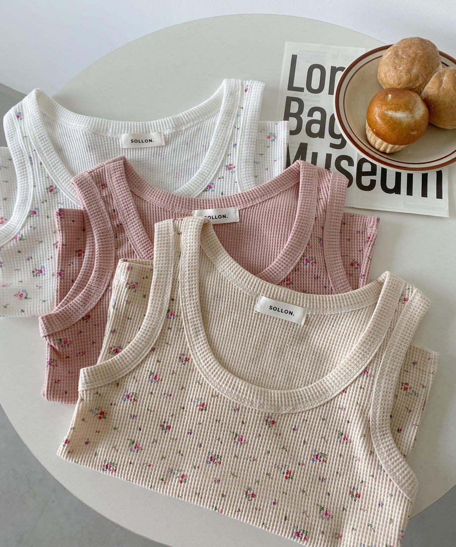<SL2232748> レトロフラワーワッフルタンク