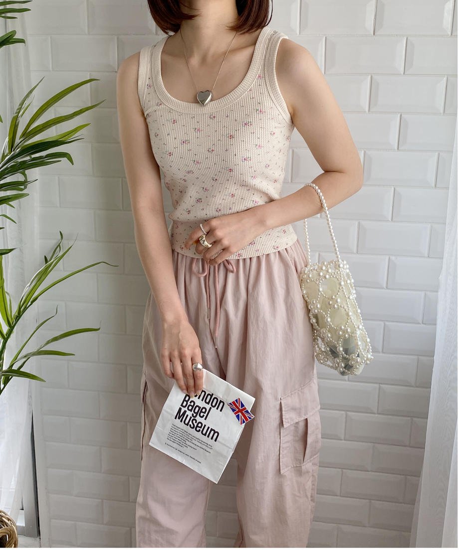 <SL2232748> レトロフラワーワッフルタンク