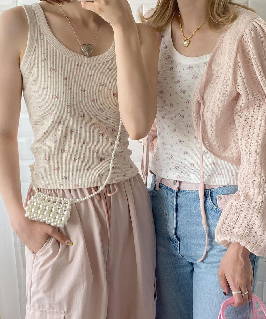 <SL2232748> レトロフラワーワッフルタンク