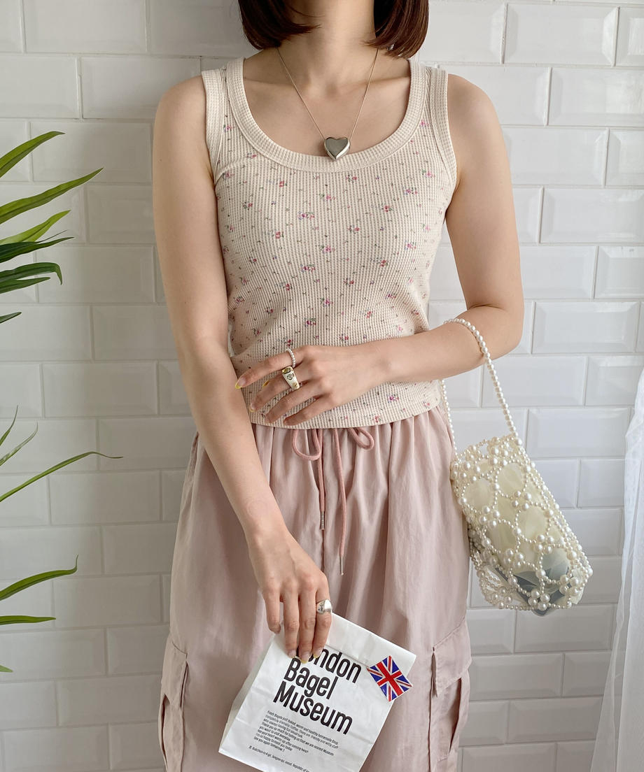 <SL2232748> レトロフラワーワッフルタンク
