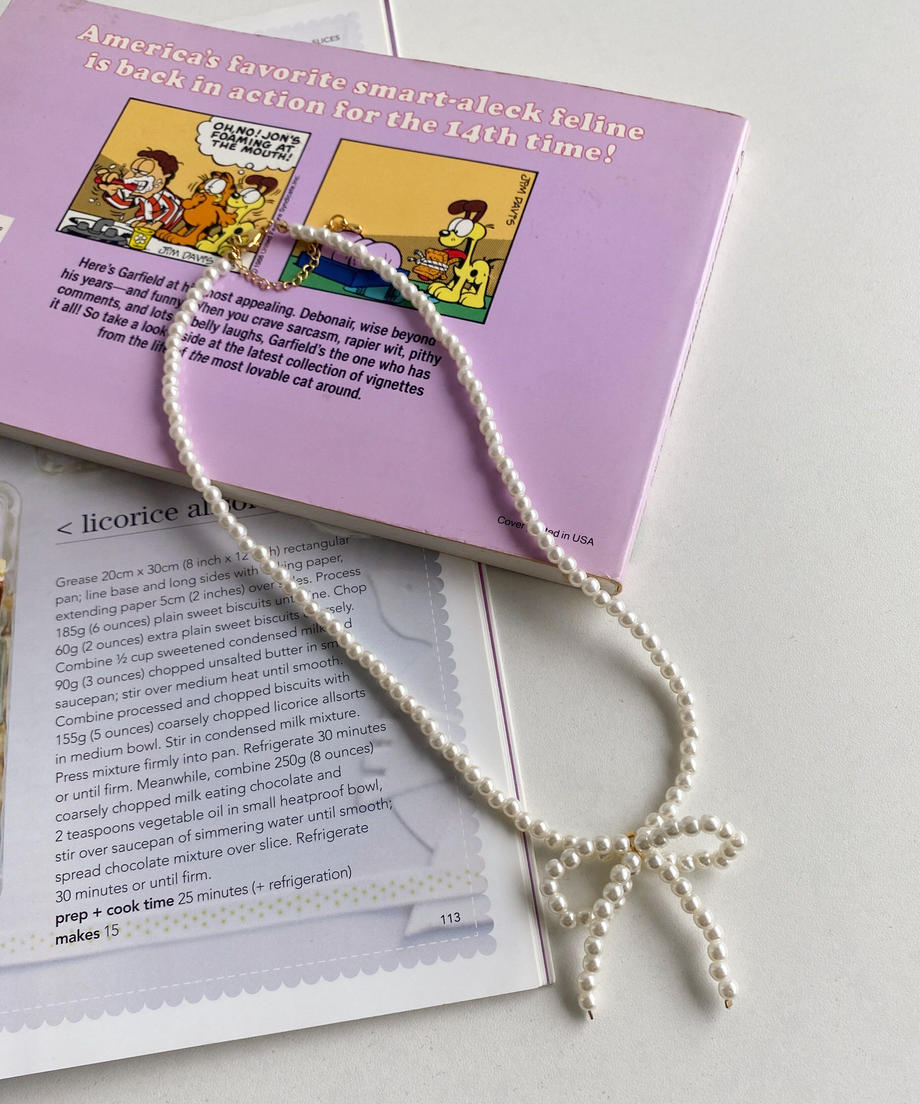 <SL4231611> pearl ribbon necklace
