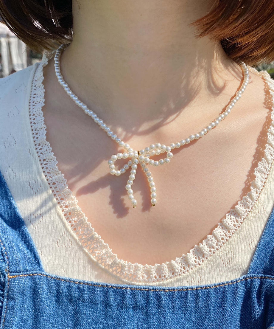 <SL4231611> pearl ribbon necklace