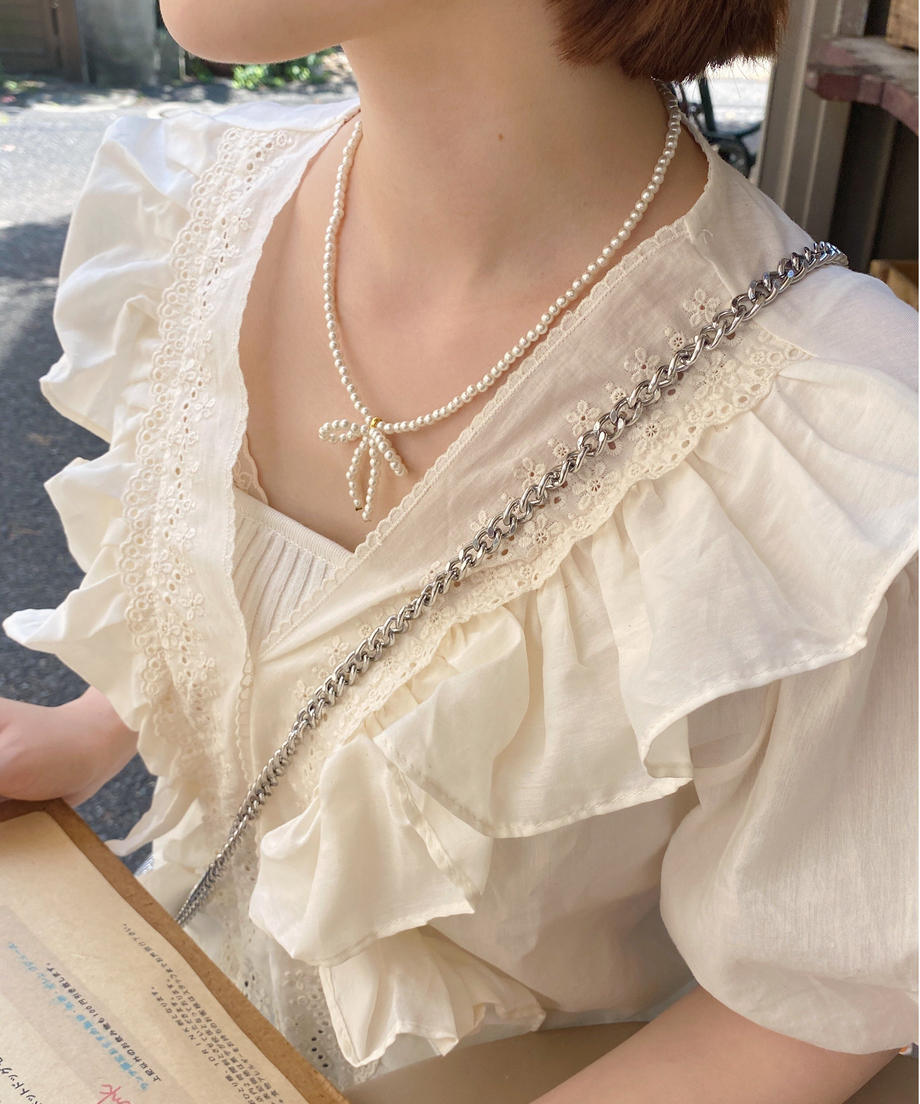 <SL4231611> pearl ribbon necklace