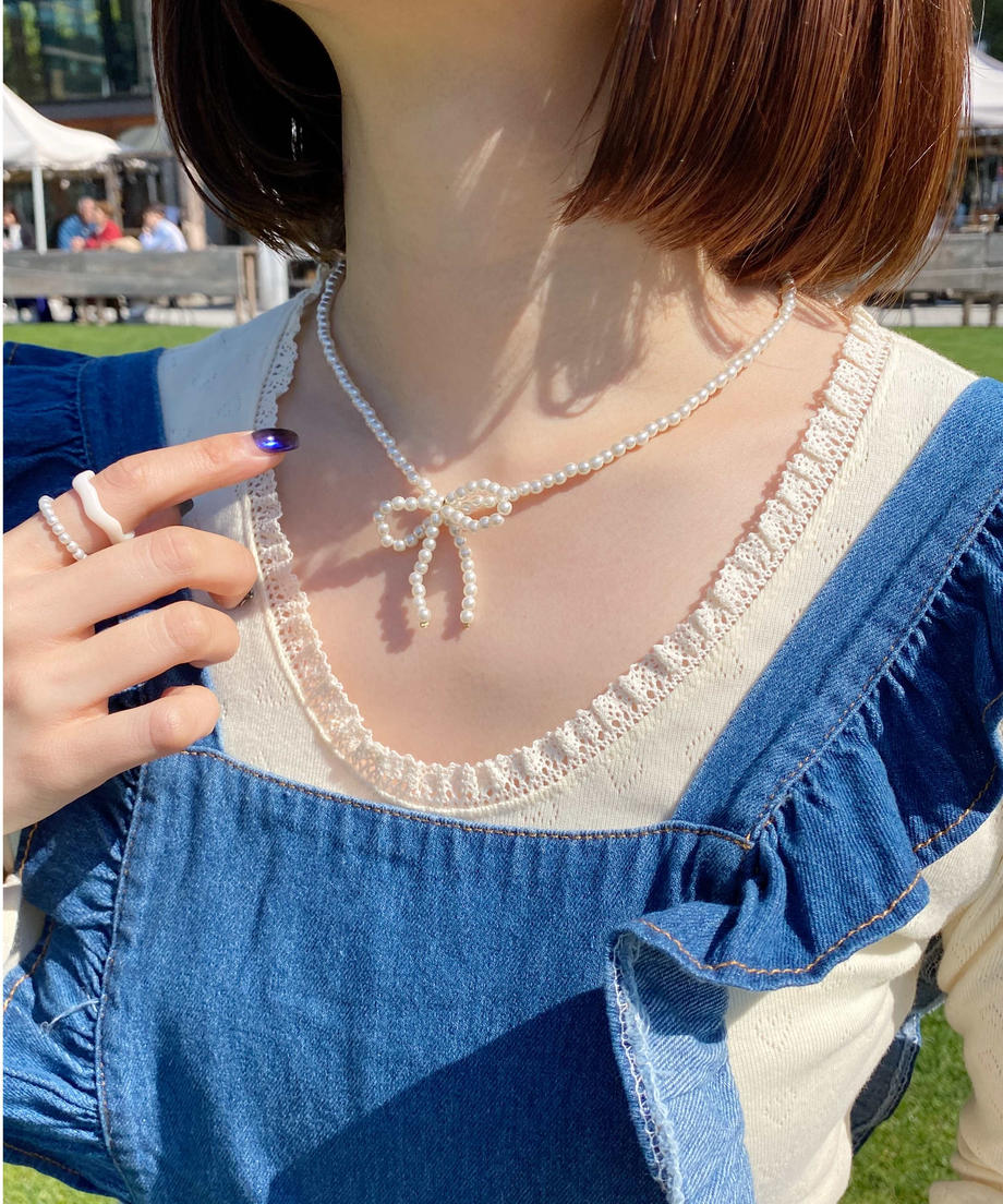 <SL4231611> pearl ribbon necklace
