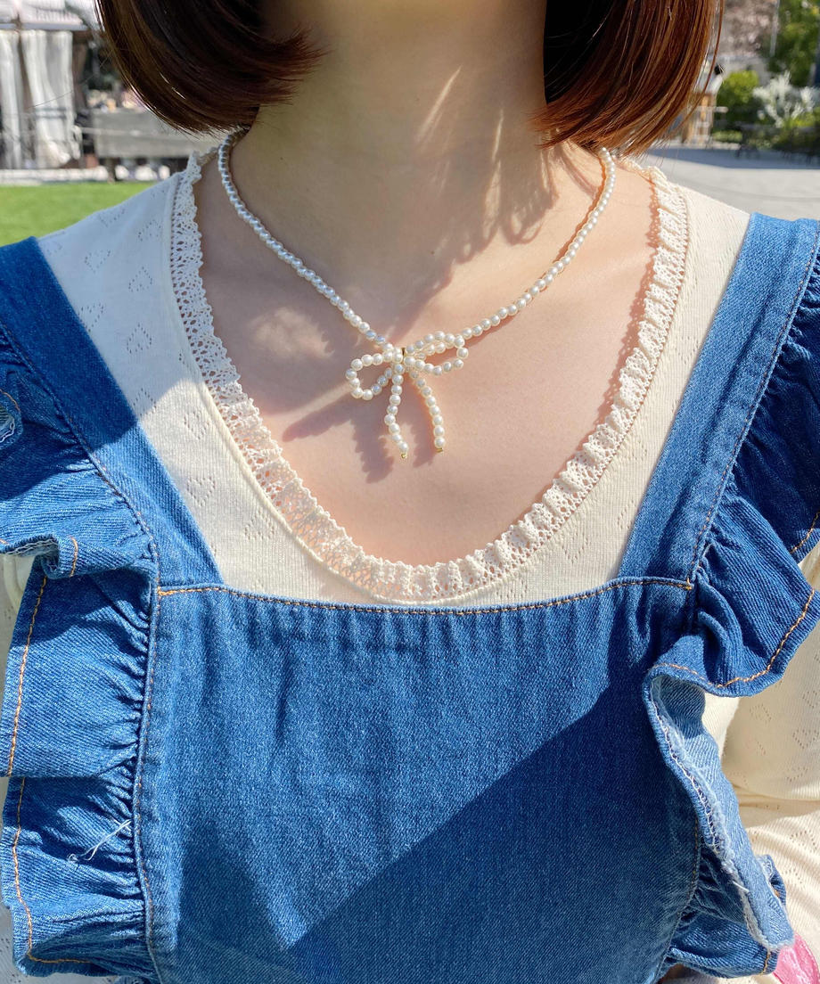 <SL4231611> pearl ribbon necklace