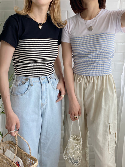 ＜SL2232713＞　ボーダービスチェレイヤードTOPS