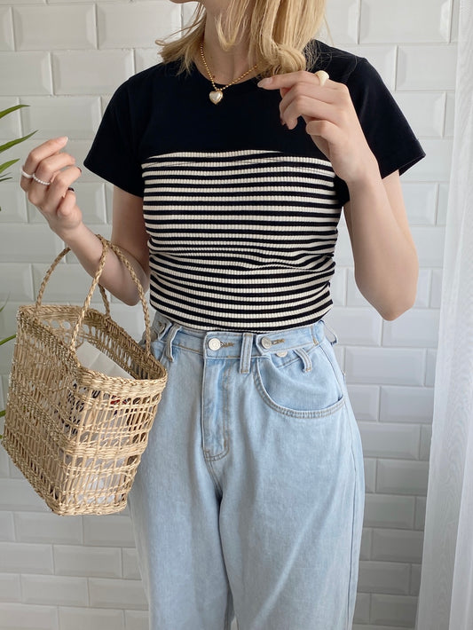 ＜SL2232713＞　ボーダービスチェレイヤードTOPS