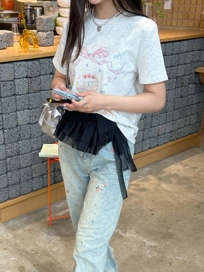 ＜SL2242621＞　vintage ribbon cake tee