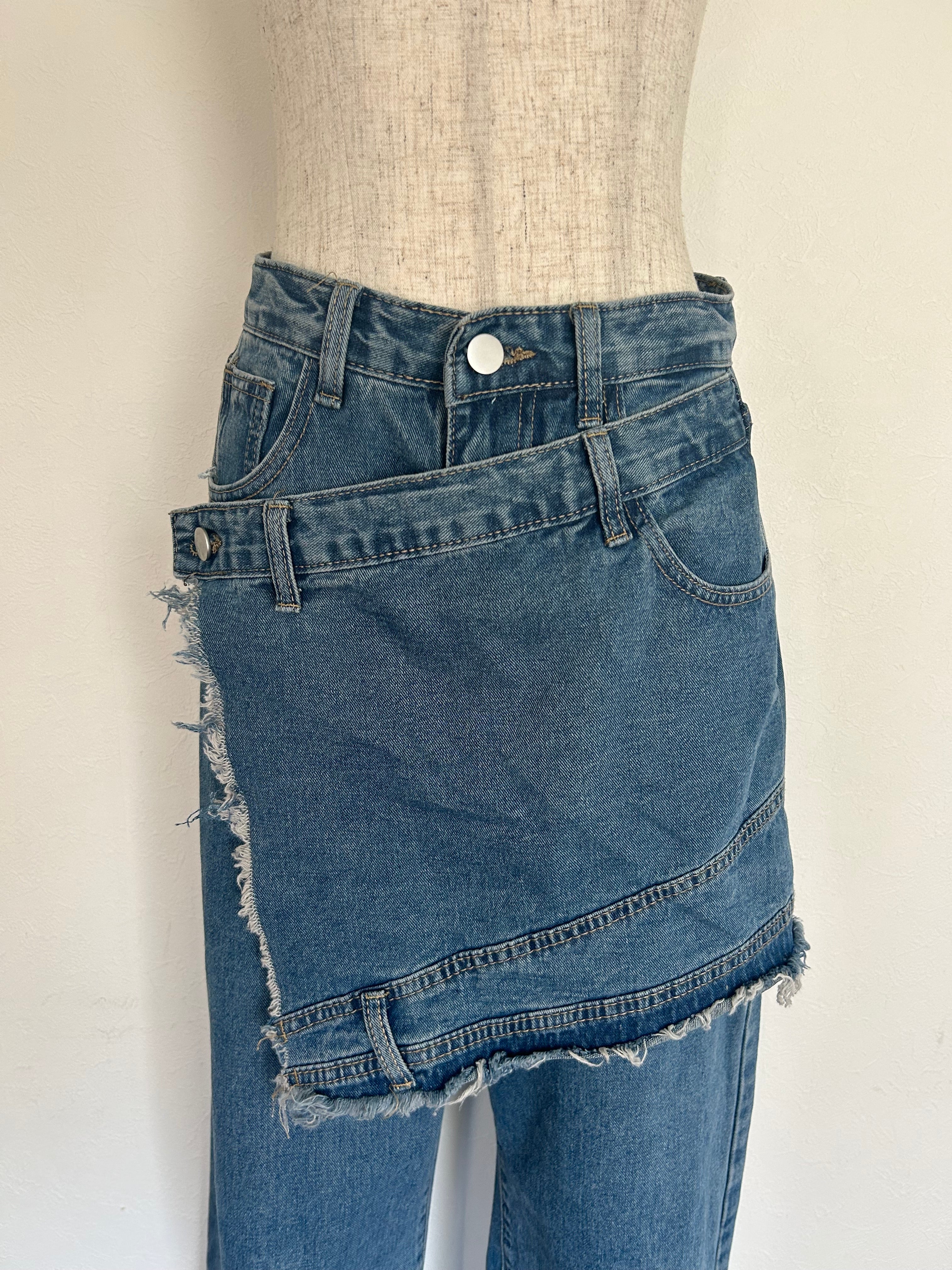 ＜SL2233679＞　レイヤードラップ風デニムパンツ