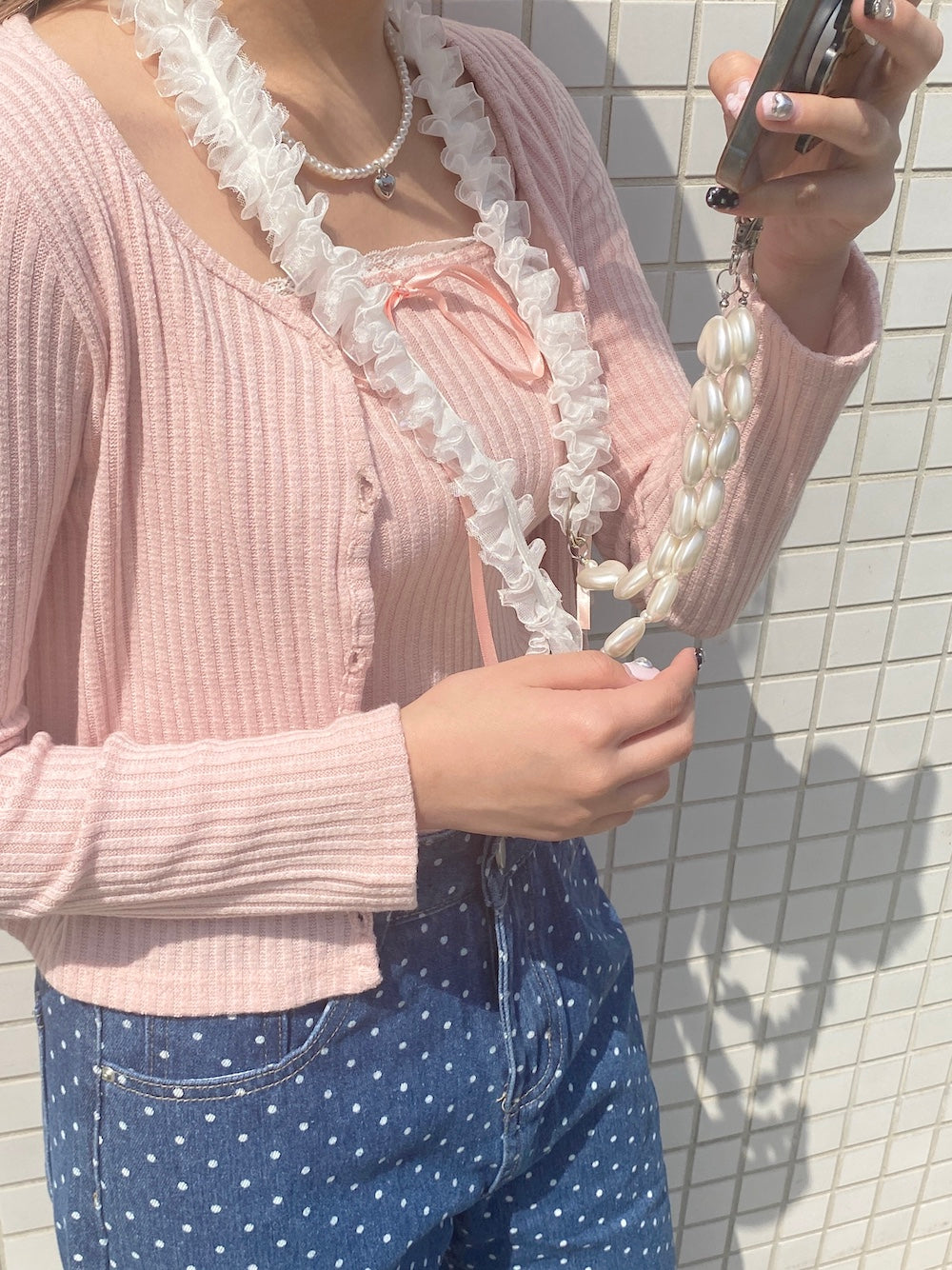 ＜SL4241604＞　チュールハートスマホショルダーストラップ