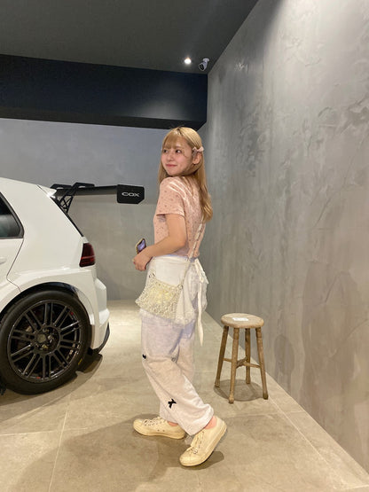 ＜SL2241630＞　side ribbon sweat pants