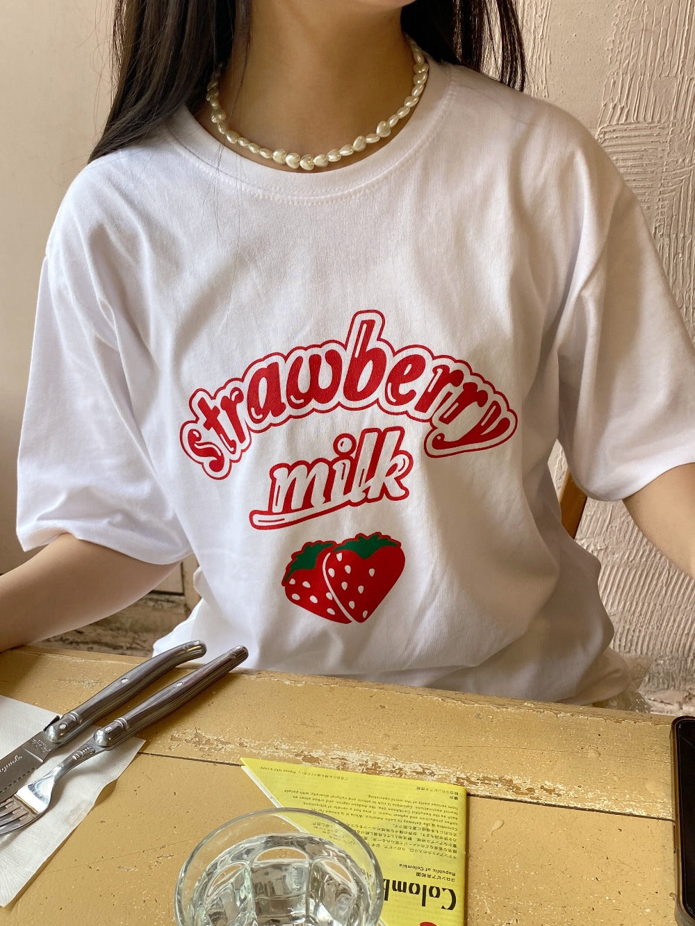 ＜SL2241658＞　strawberry milk tee