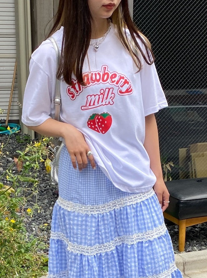 ＜SL2241658＞　strawberry milk tee