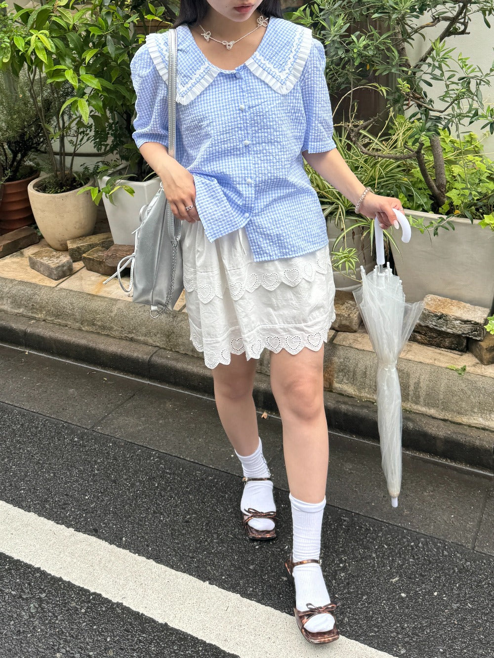 ＜SL2242611＞　ギンガムチェック半袖ブラウス