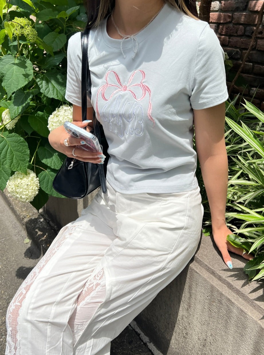 ＜SL2242610＞　リボンクロップドTシャツ