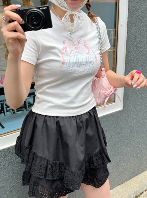 ＜SL2242610＞　リボンクロップドTシャツ