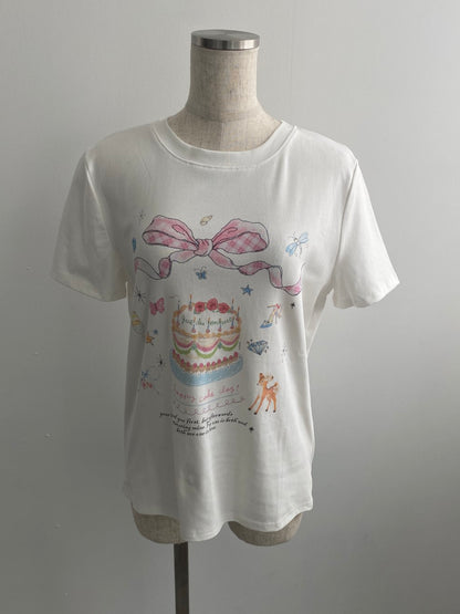 ＜SL2242621＞　vintage ribbon cake tee