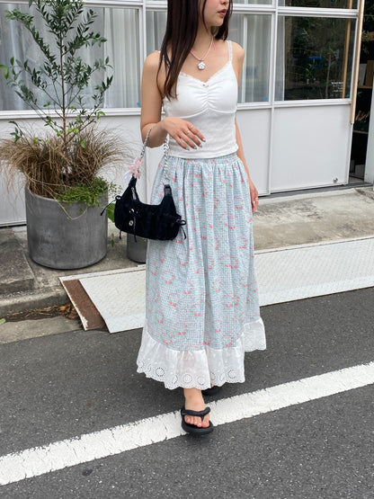 ＜SL2242651＞　フラワーデザインチェックスカート