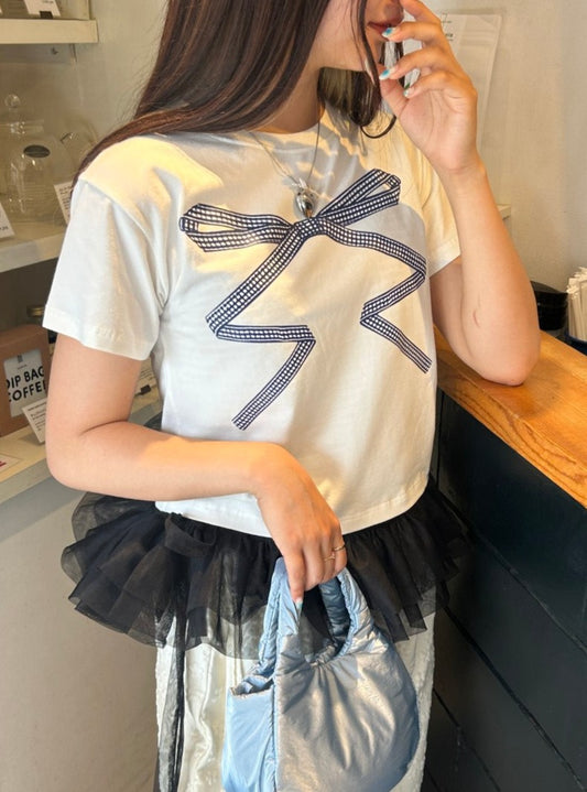 ＜SL2242669＞　リボンレースデザインTシャツ