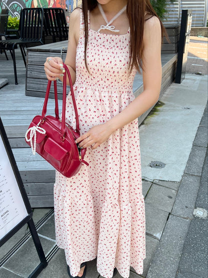 ＜SL2242658＞　小花柄シャーリングロングワンピース