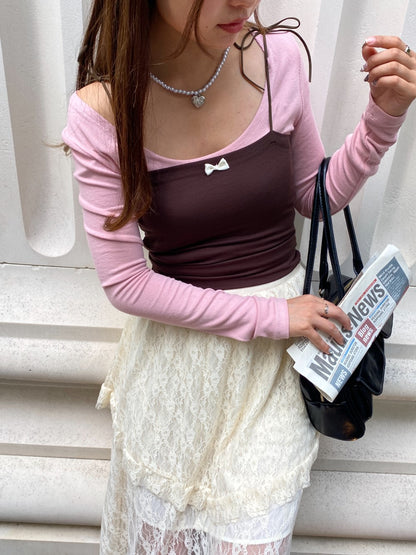＜SL2243615＞　2WAYレイヤードリボントップス
